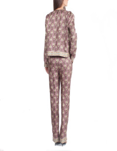 All jacket and pants ROCHAS T 44 IT / EN 40 silk printed pink and Brown