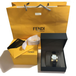 Montre FENDI collection Caméléon en cuir noir et métal doré