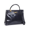 Sac Kelly 32 HERMES vintage cuir box bleu marine