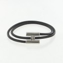 Dizzy HERMES leather black and silver ring link bracelet