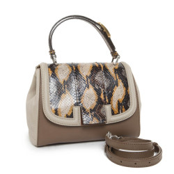 Fendi 'Silvana' bi-material bag in brown and beige leather and lizard.