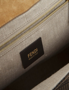 Fendi 'Silvana' bi-material bag in brown and beige leather and lizard.