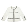 Veste CHANEL T 46 blanche avec liserés en perles, sequins et boutons blancs nacrés