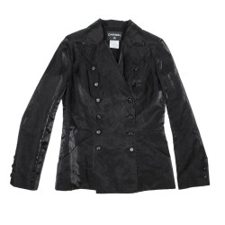 Blazer CHANEL T 40 fr en lin et nylon noir