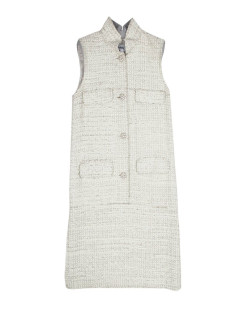 Robe CHANEL T 42 sans manche tweed peint crème