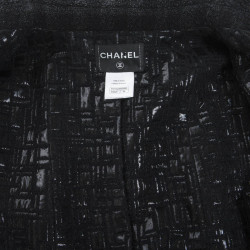 Manteau CHANEL T 38 tweed lamé noir