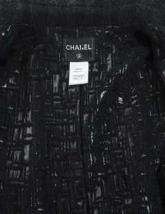 Manteau CHANEL T 38 fr tweed lamé noir