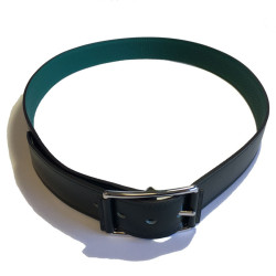 Ceinture HERMES "Hop" en veau box et togo vert foncé et boucle en laiton palladié T90