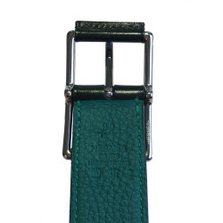 Ceinture HERMES "Hop" en veau box et togo vert foncé et boucle en laiton palladié T90