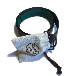 Ceinture HERMES "Hop" en veau box et togo vert foncé et boucle en laiton palladié T90