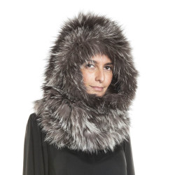 REVILLON hood in silver fox fur