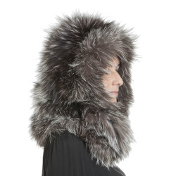 REVILLON hood in silver fox fur