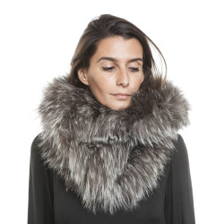 REVILLON hood in silver fox fur