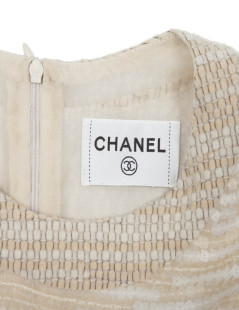 Dress CHANEL T 40 EN beige wool and sequins