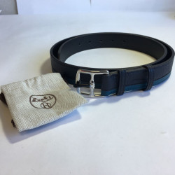 Belt HERMES "Etrivière hypnotic" man in calf-taurillon clemence blue indigo and Mallard