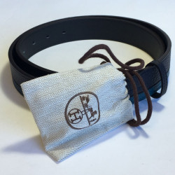 Ceinture HERMES "Etririvière hypnotic" homme en veau taurillon clémence bleu indigo et colvert