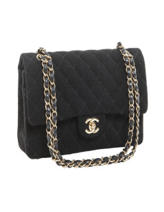 CHANEL 'Timeless' double flap bag in black jersey