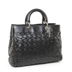 Lady D CHRISTIAN DIOR black braided smooth leather tote bag