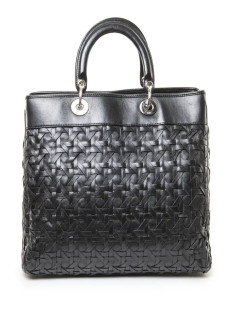 Lady D CHRISTIAN DIOR black braided smooth leather tote bag