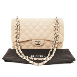 CHANEL jumbo double flap bag in beige quilted lamb leather