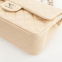 CHANEL jumbo double flap bag in beige quilted lamb leather