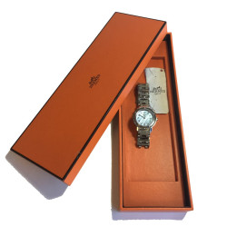 HERMES Clipper watch, medium size, pearlescent blue face