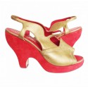 Sandales CHANEL T38 bicolores rouge et or