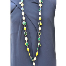 MARGUERITE DE VALOIS "Waterfalls" necklace in green and yellow gradient molten glass