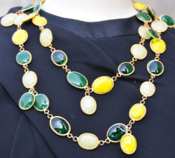 MARGUERITE DE VALOIS "Waterfalls" necklace in green and yellow gradient molten glass