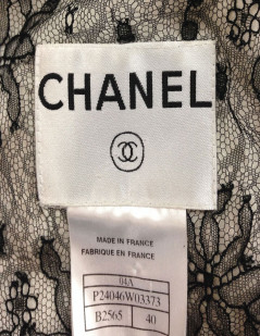 Veste CHANEL en tweed et dentelle Lesage noire et écrue T40