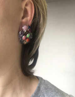 Boucles d'oreille clips MARGUERITE DE VALOIS  en pâte de verre multicolore