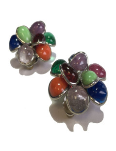  MARGUERITE DE VALOIS multicolor molten glass flower clip-on earrings