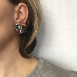 Boucles d'oreille clips MARGUERITE DE VALOIS en pâte de verre multicolore