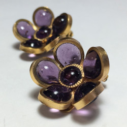 xxx Boucles d'oreille clips MARGUERITE DE VALOIS fleurette en pâte de verre violet