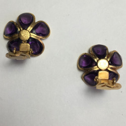 xxx Boucles d'oreille clips MARGUERITE DE VALOIS fleurette en pâte de verre violet