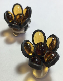 MARGUERITE DE VALOIS citrine colored molten glass flower clip-on earrings