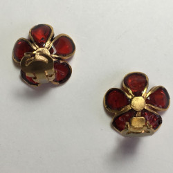 xxx Boucles d'oreille clips MARGUERITE DE VALOIS fleurette en pâte de verre rouge ambré