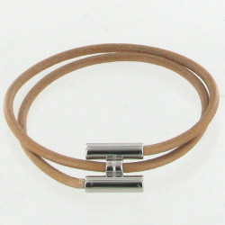 Bracelet Tournis HERMES cuir beige et argent palladié