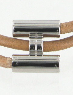 Bracelet Tournis HERMES cuir beige et argent palladié