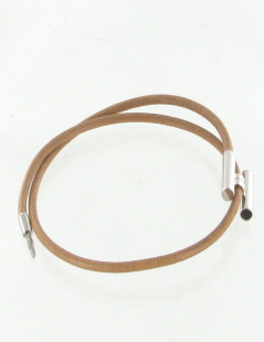 Bracelet Tournis HERMES cuir beige et argent palladié