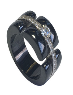 Bague Ultra CHANEL T51 en céramique noir et diamants