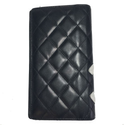 Portefeuille CHANEL Cambon en cuir matlassé noir intérieur rose