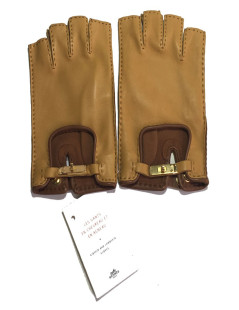 HERMÈS Kick mittens in cognac glazed lambskin with Kelly clasp  size 7,5