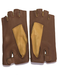 HERMÈS Kick mittens in cognac glazed lambskin with Kelly clasp  size 7,5