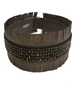 Parure Ras de cou et bracelet DANIEL SWAROVSKI en cuir de couleur bronze