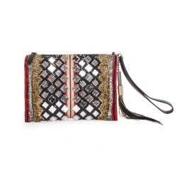 BALMAIN evening clutch in lame gold fabric and embroideries