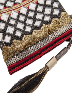 BALMAIN evening clutch in lame gold fabric and embroideries