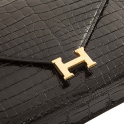 HERMÈS black porosus crocodile pouch bag