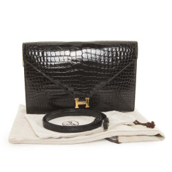 HERMÈS black porosus crocodile pouch bag