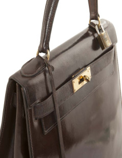 Vintage HERMES Kelly 28 handbag in brown glazed leather